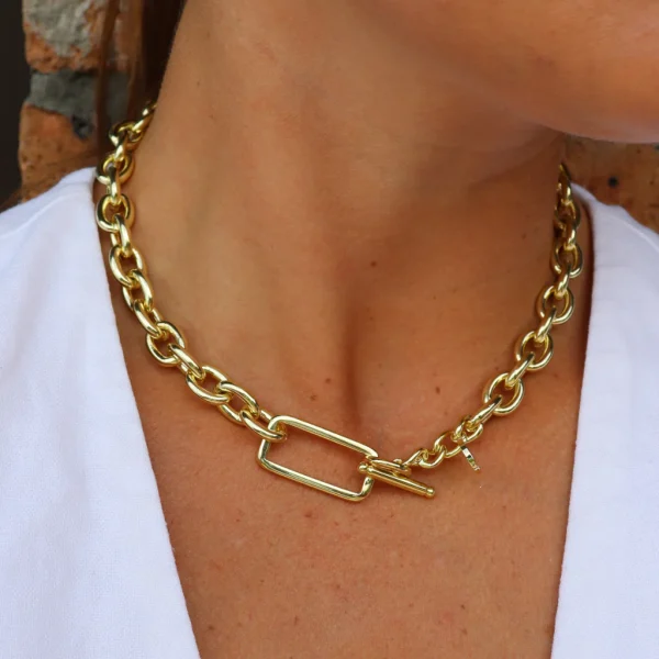 Steel Me Yellow Gold Grande Chain Fob Necklace